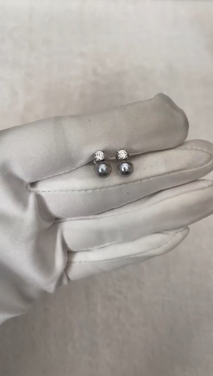 银S925镶嵌海水珍珠耳钉AK真多麻戴妃6.5-7mm