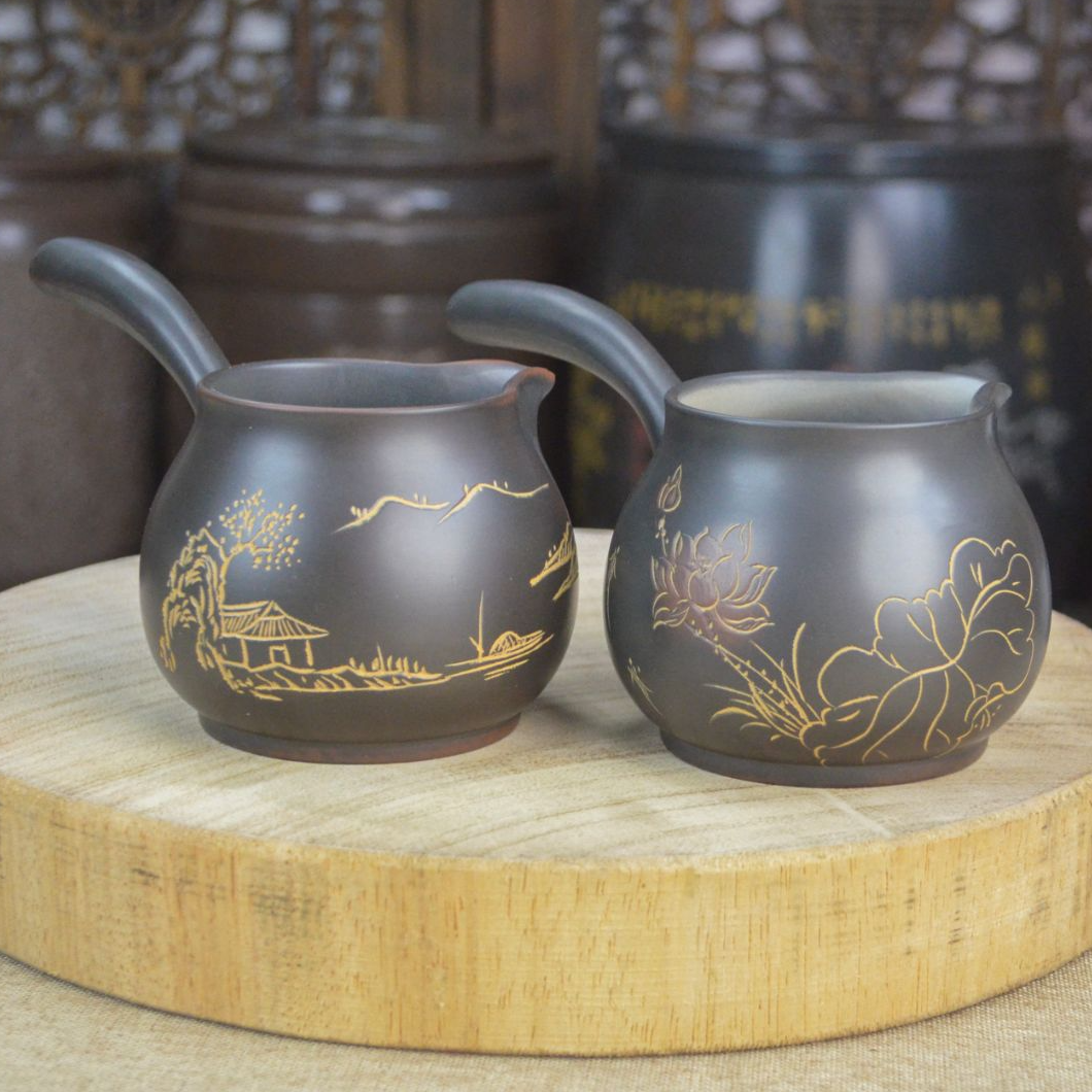 【侧把手公道杯陶瓷分茶240cc】钦州坭兴陶手工大号中式茶具公道杯