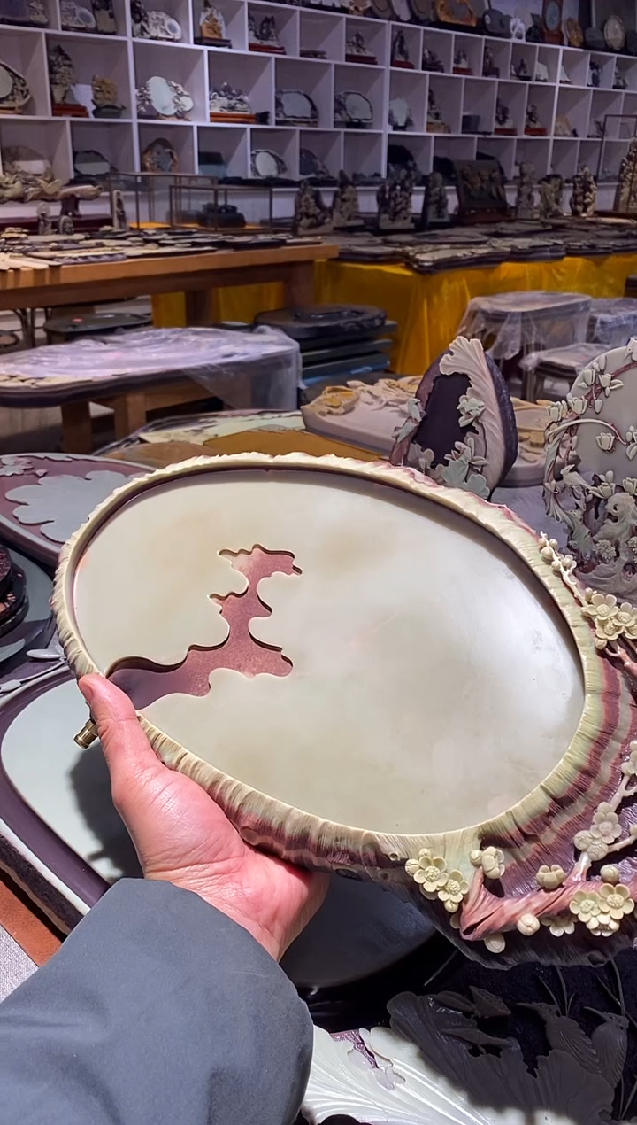 紫袍玉石老双带梅花泡台茶盘精工作品