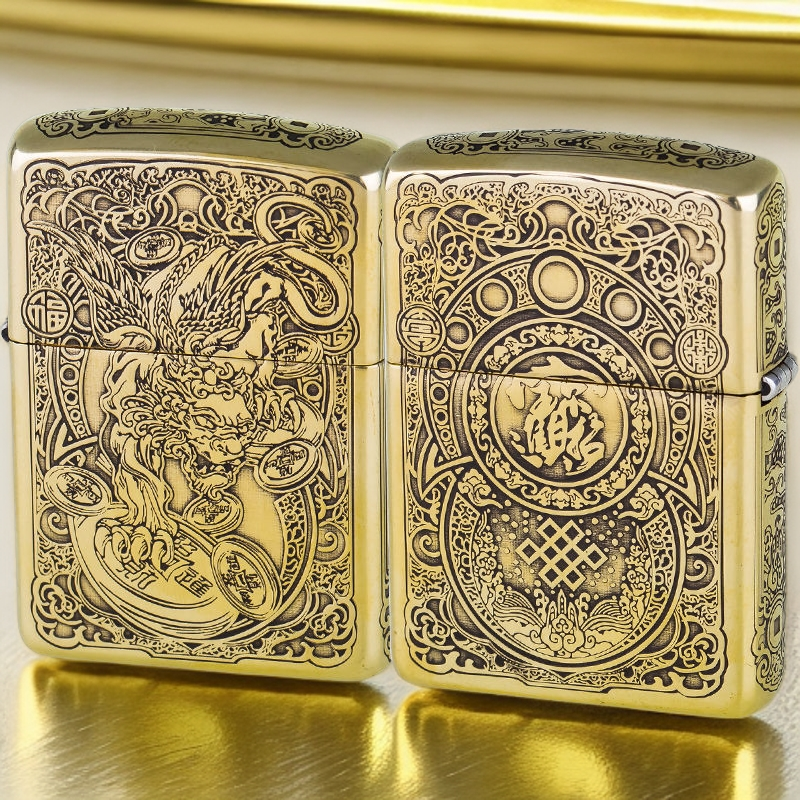 【老李鉴定】ZIPPO打火机正品蚊版九钱貔貅 黄铜盔甲五面精雕招DYJ1
