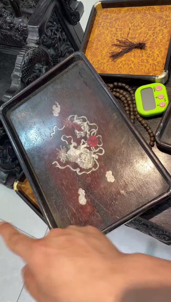 木紫檀彩贝老茶盘一个图案默认发