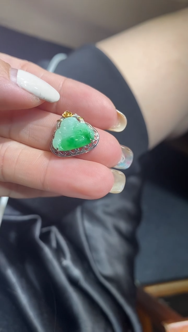 翡翠18K金镶嵌吊坠(不含链)佛公