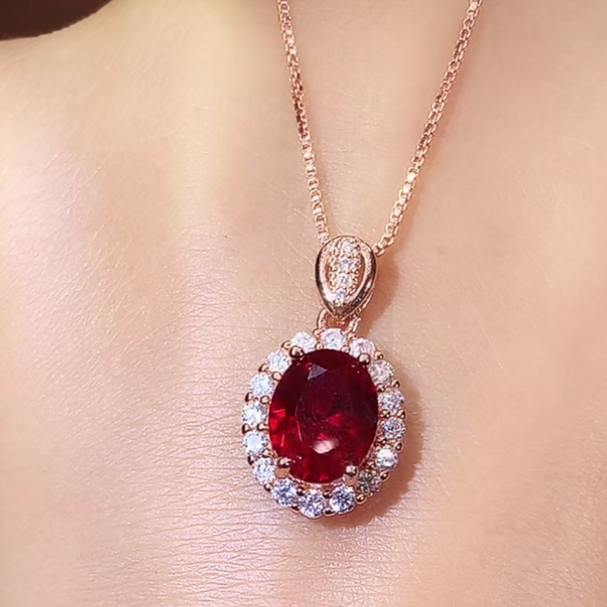 红宝石吊坠玫瑰金酒红810