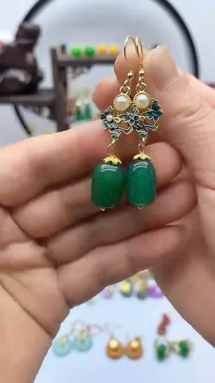 玛瑙/玉髓耳饰14K金镶嵌166