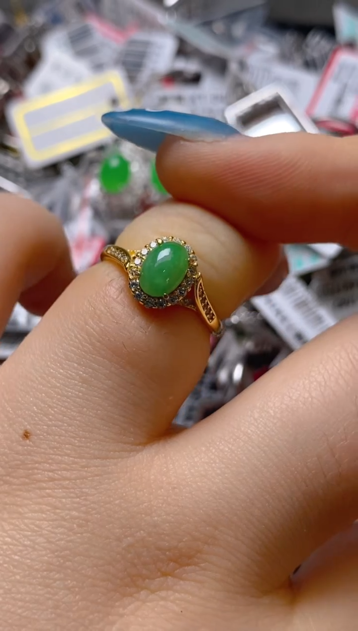 银S925镶嵌戒指翡翠百内无证书