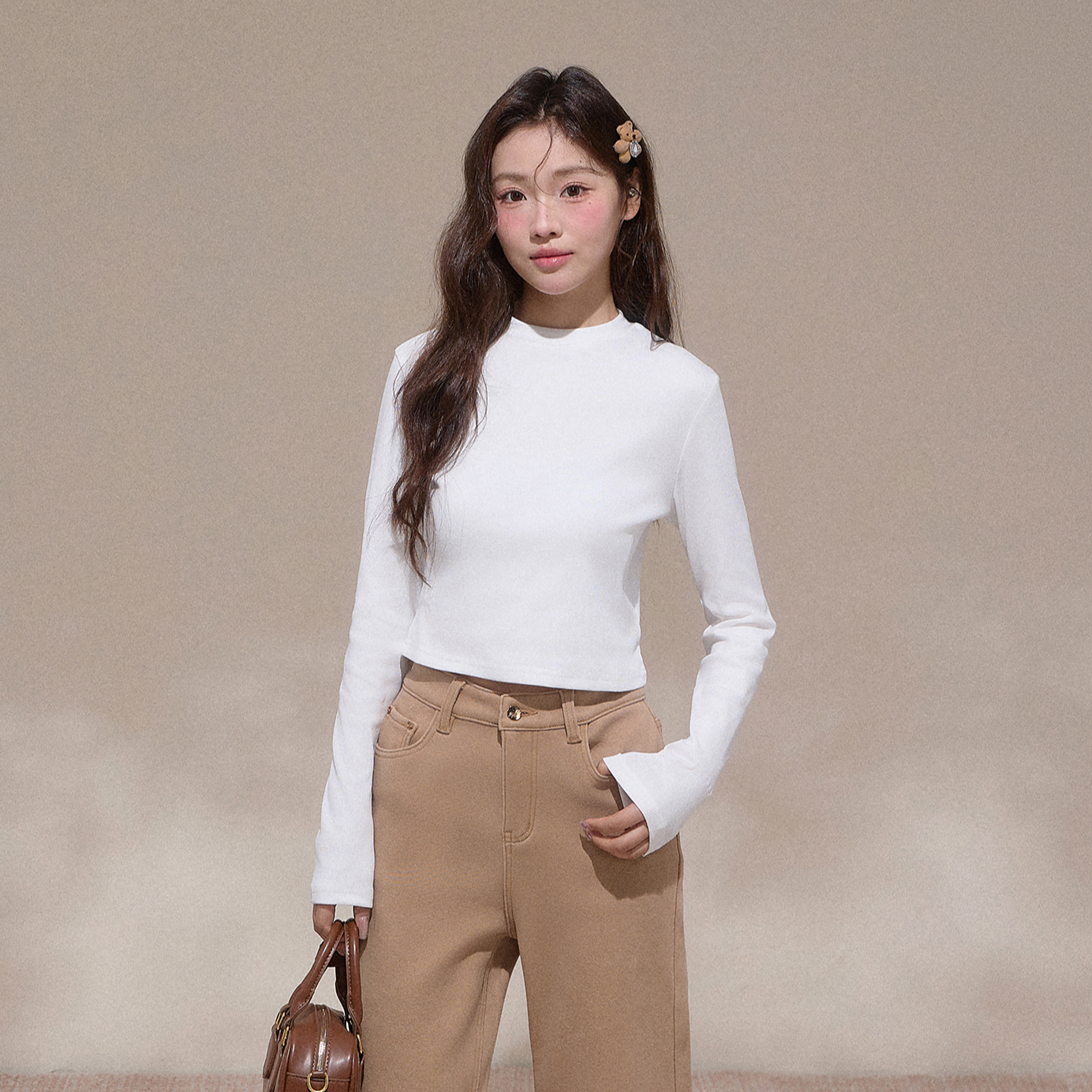 【NCXK】百搭打底衫小高领净版短款长袖T恤秋冬内搭上衣CX25176