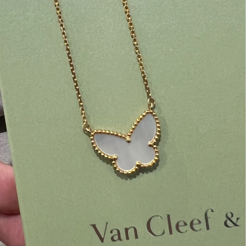 99新 梵克雅宝 小花柳 Lucky 蝴蝶项链 18K黄金 项链 