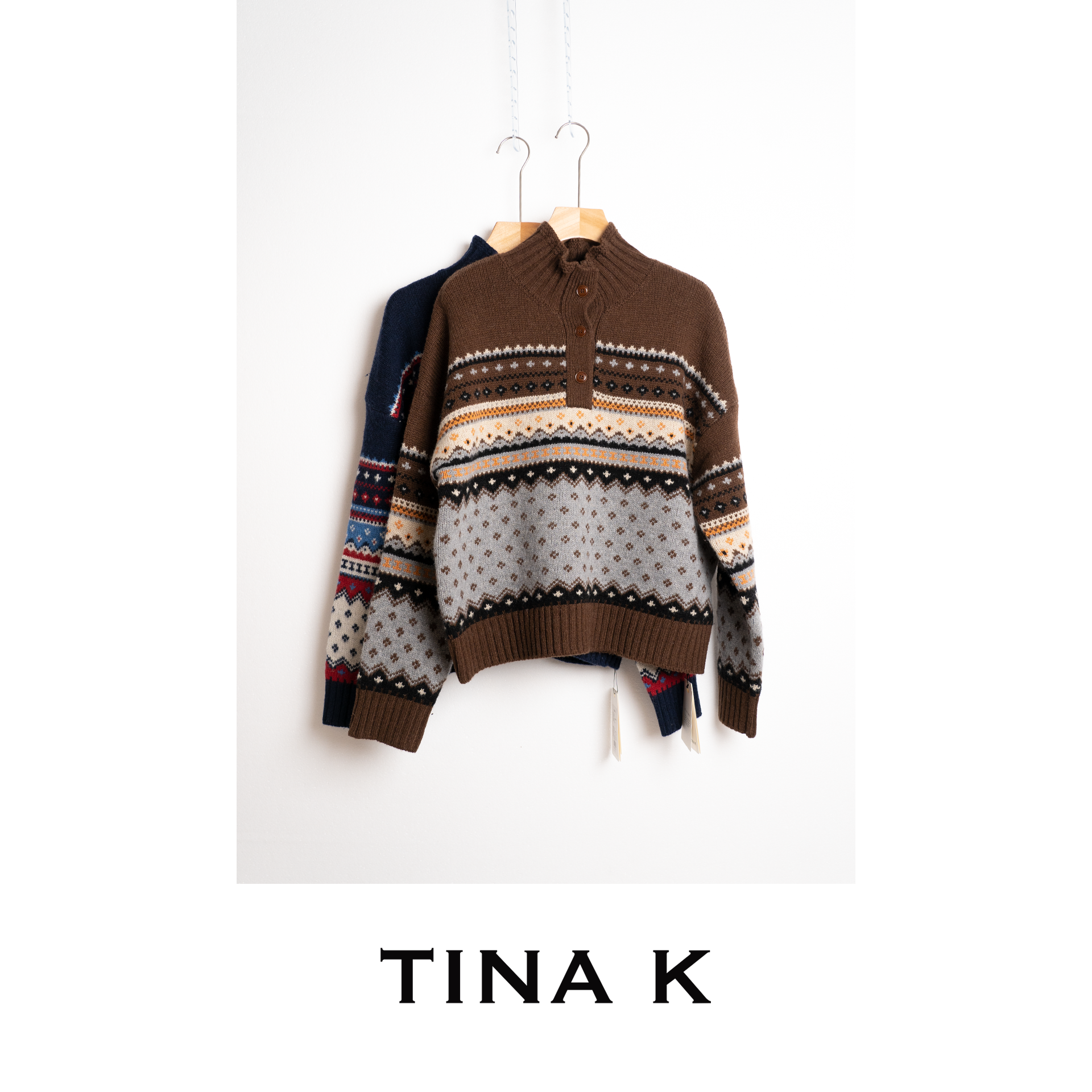 TinaK秋冬女士加厚上衣半高领毛衫菲尔岛羊毛针织毛衣MY225650