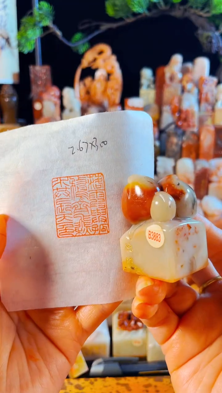 老挝石印石手工篆刻《落霞与孤鹜齐飞 秋水共长天一色》