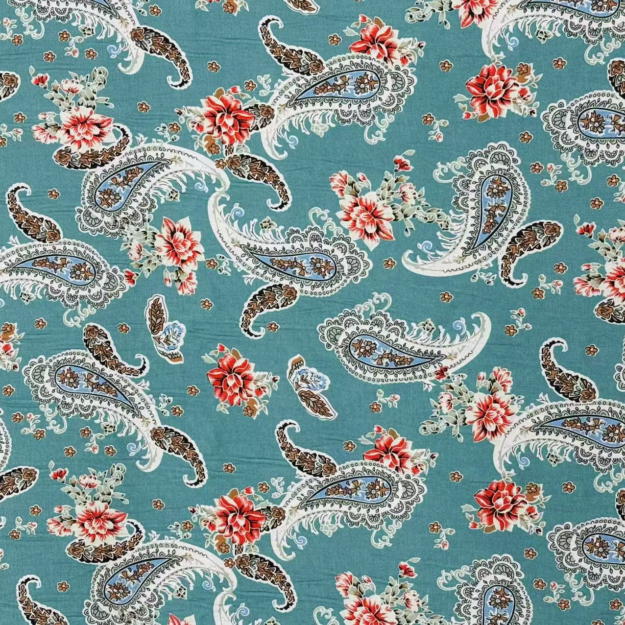 棉绸蓝底腰果花面料（不支持七天无理由退换奢华）