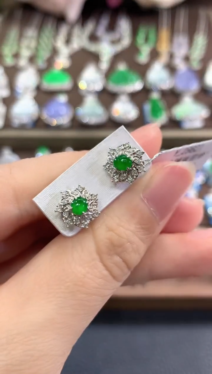 18K金镶嵌翡翠耳饰b87 多样性一件发货