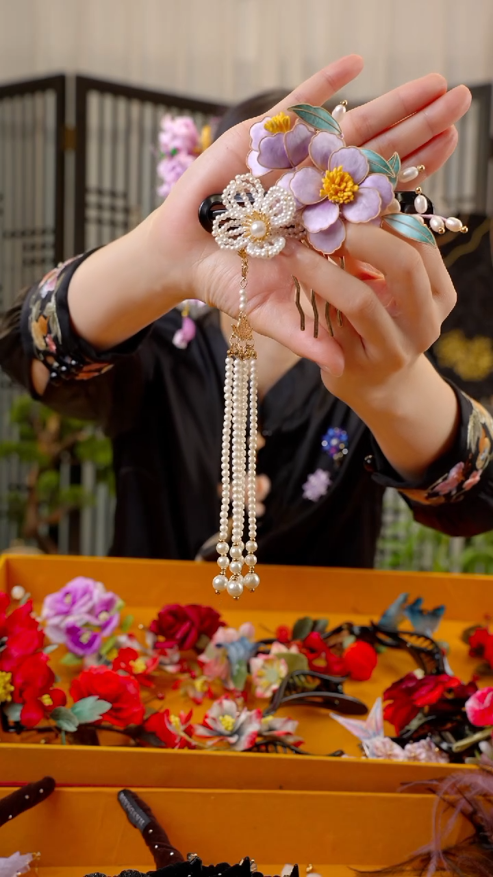 织绣月*ξ非遗苏绣绒花饰品 懒人夹