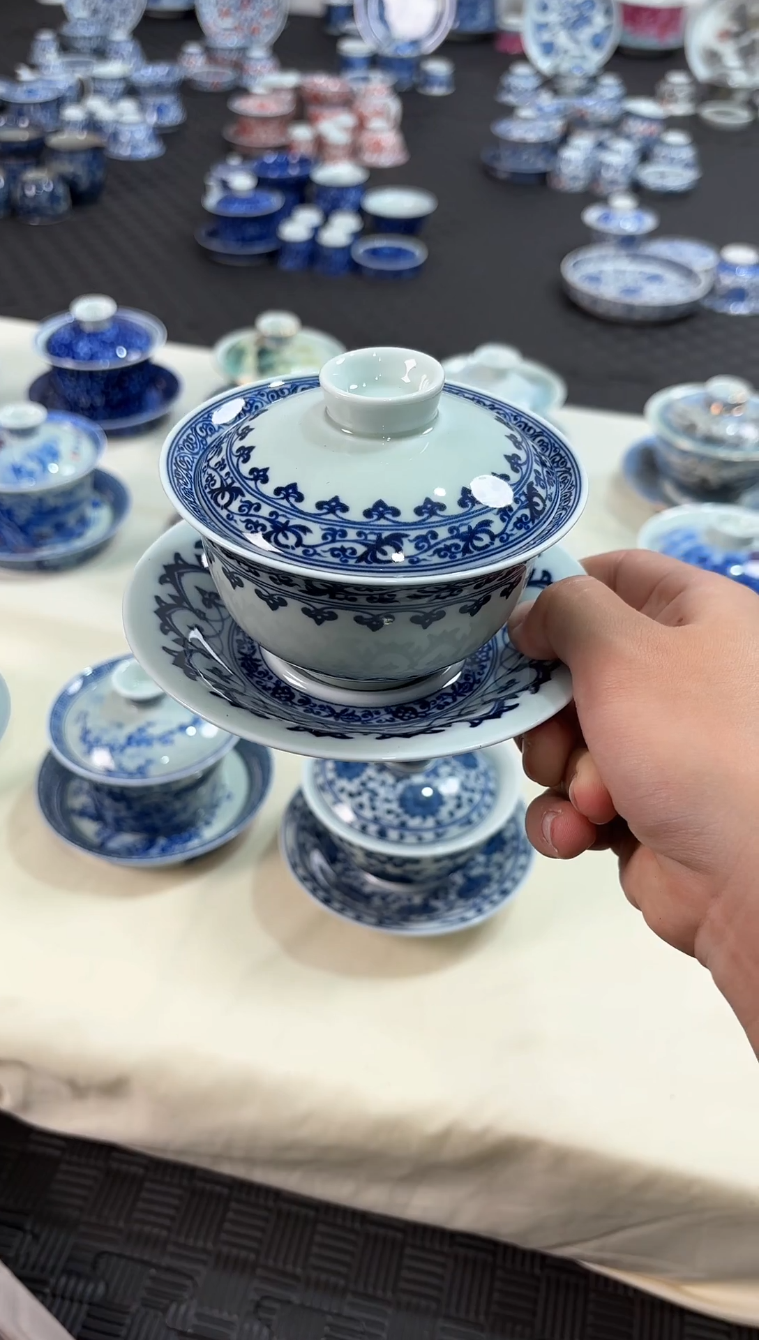 其他瓷景德镇陶瓷茶具青花宝相元宝盖碗