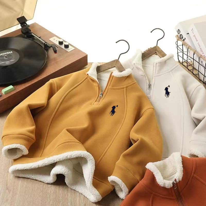 【加绒加厚】冬季保暖休闲风男女童上衣刺绣卫衣加绒加厚款