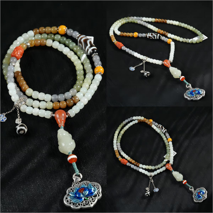 【老掌柜】天然和田玉/多宝如意吊坠/多样性发一件  M070714