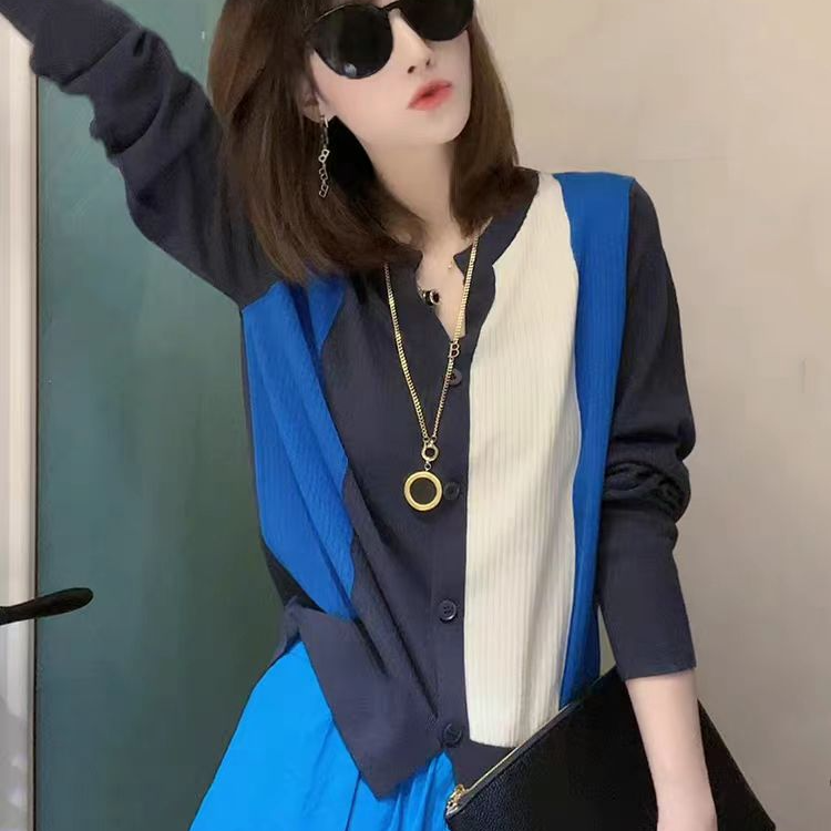 0124欧货拼色针织开衫