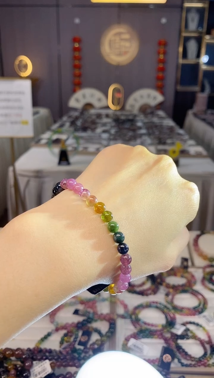 未镶嵌老矿碧玺色标彩虹单圈手串5mm+碧玺dan多样性发货一条