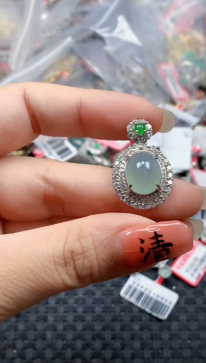 银S925镶嵌戒指翡翠天然A货缅甸翡翠