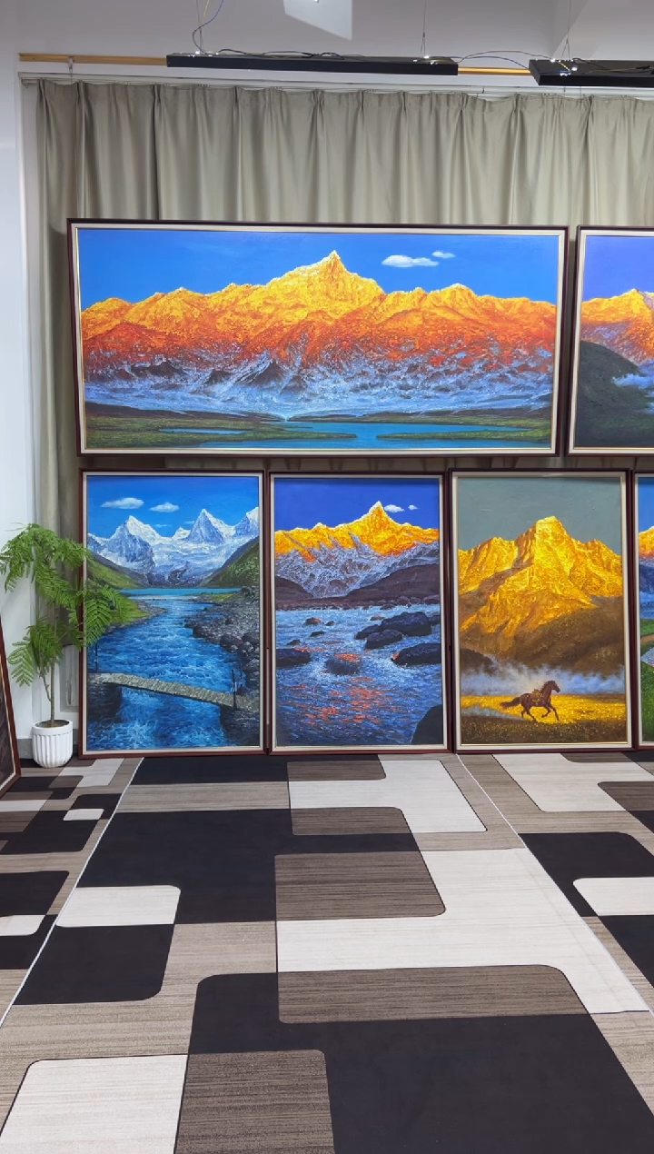 油画远**啊周秋发梅里雪山日照金山油画办公室会议室客厅沙发版画