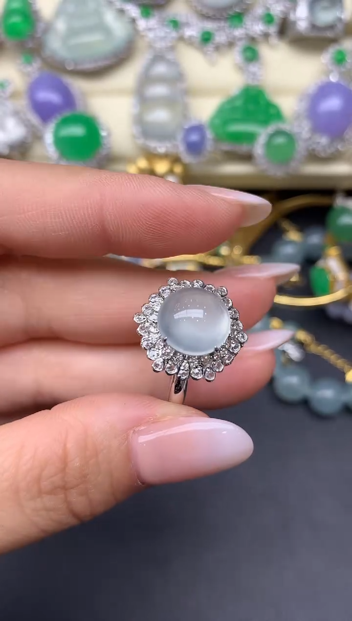 翡翠戒指18K金镶嵌389-雪姐翡翠天天见