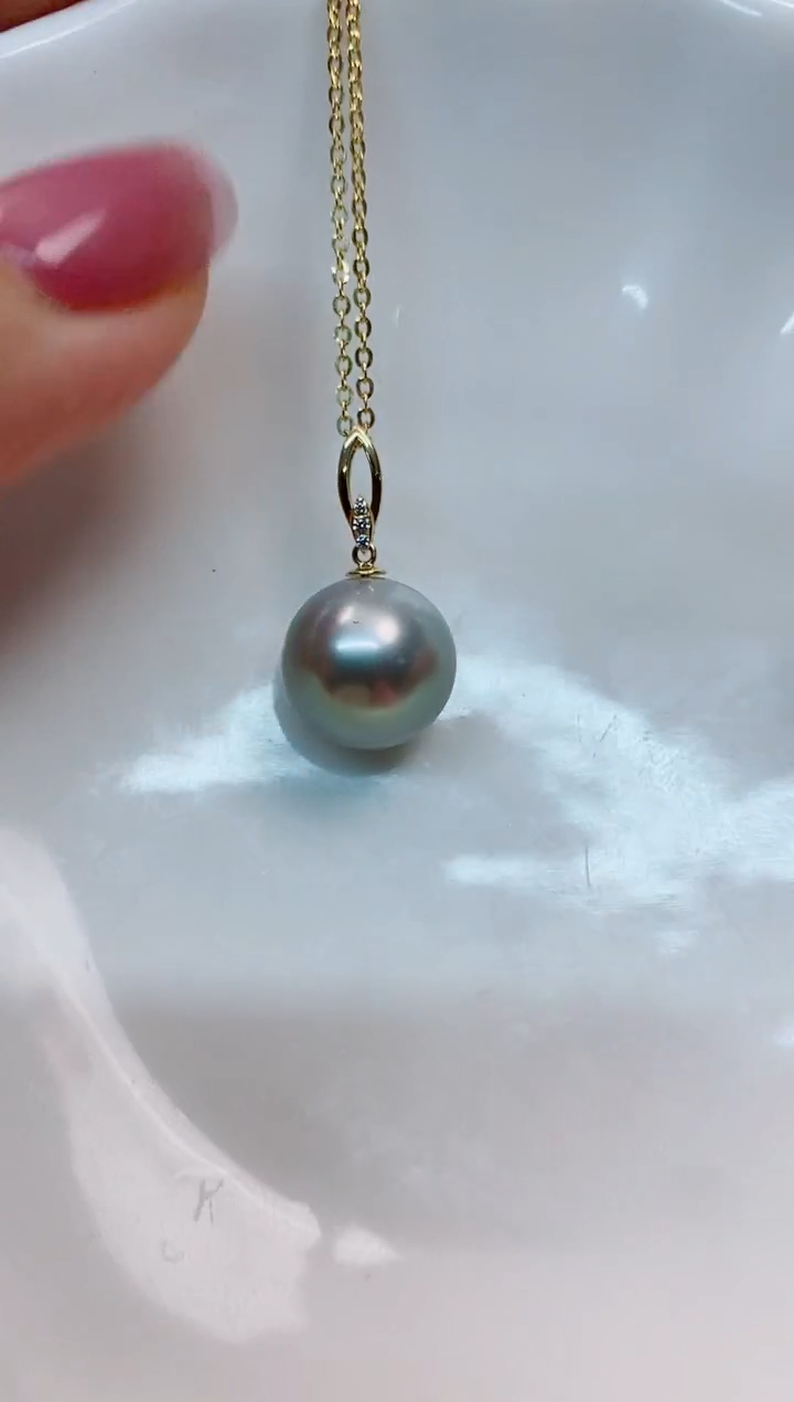 【闪购商品】海水珍珠吊坠(赠链)18K金镶嵌12-13大溪地黑珍珠吊坠