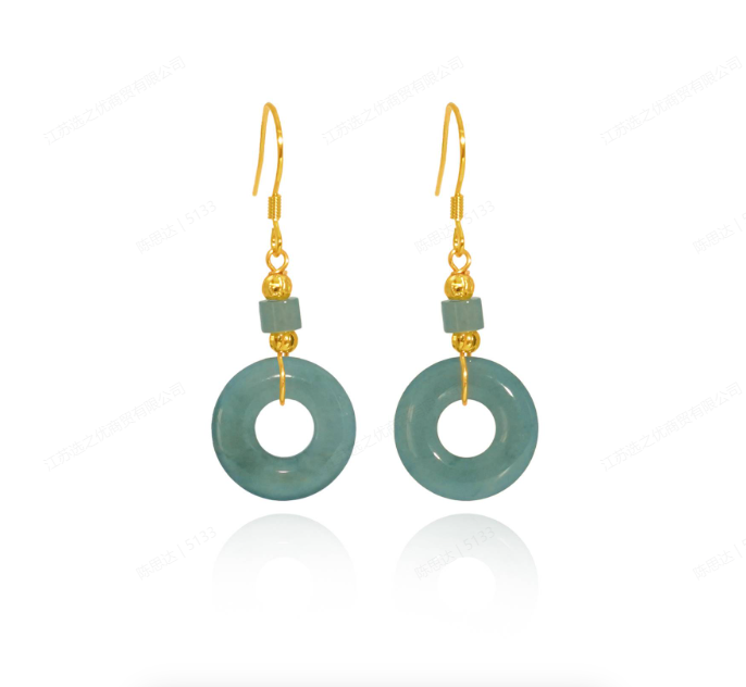 【丹丹甄选】翡翠A货平安扣典雅翡翠圆孔合金镶嵌耳钩 【YES30】