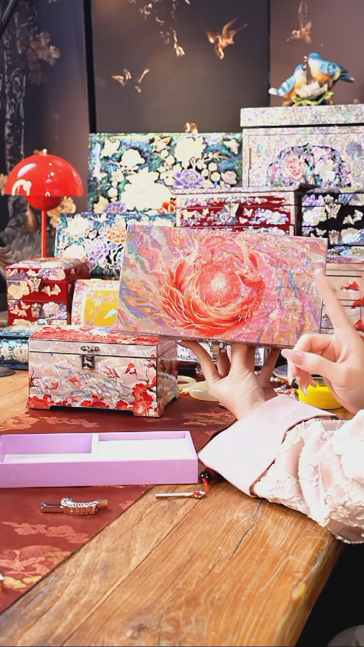 【闪购商品】瓷片螺钿工艺香椿木首饰盒