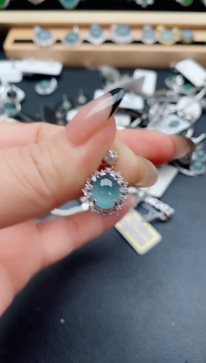 翡翠银S925镶嵌吊坠(不含链)08050