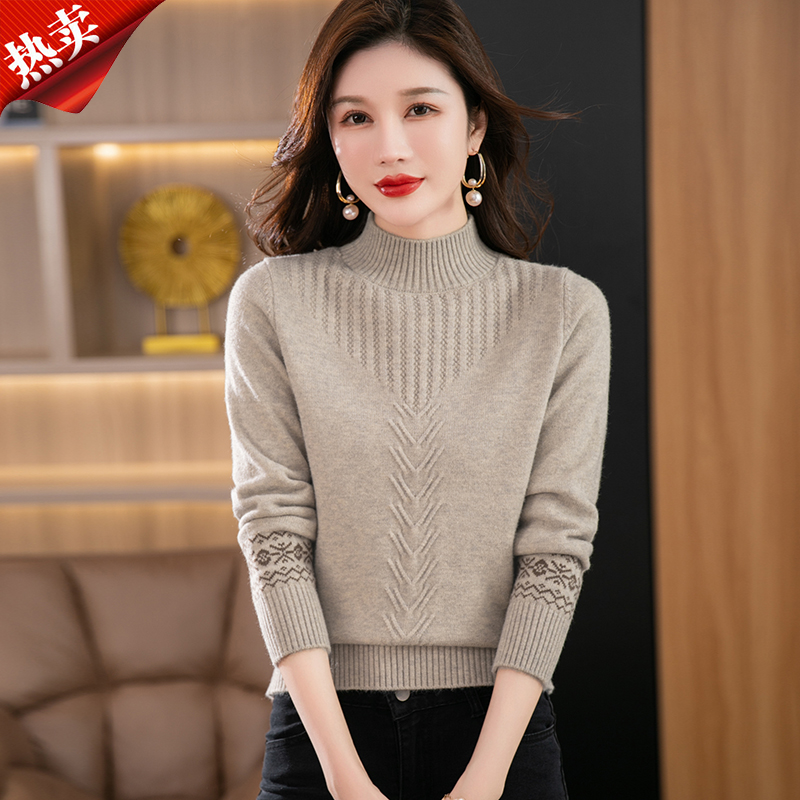 品牌女装正品新款羊毛衫洋气针织衫女半高领气质毛衣妈妈保暖百搭