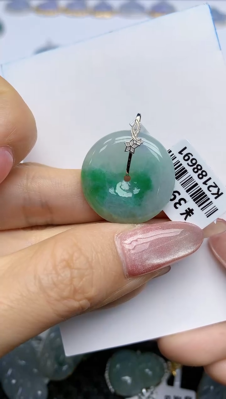 【闪购商品】翡翠挂件18K金镶嵌天然翡翠A货