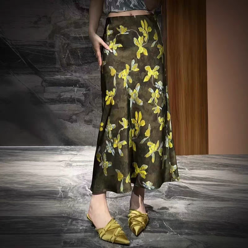 2025夏季新款气质印花半身裙女高腰显瘦百搭A字长裙5549