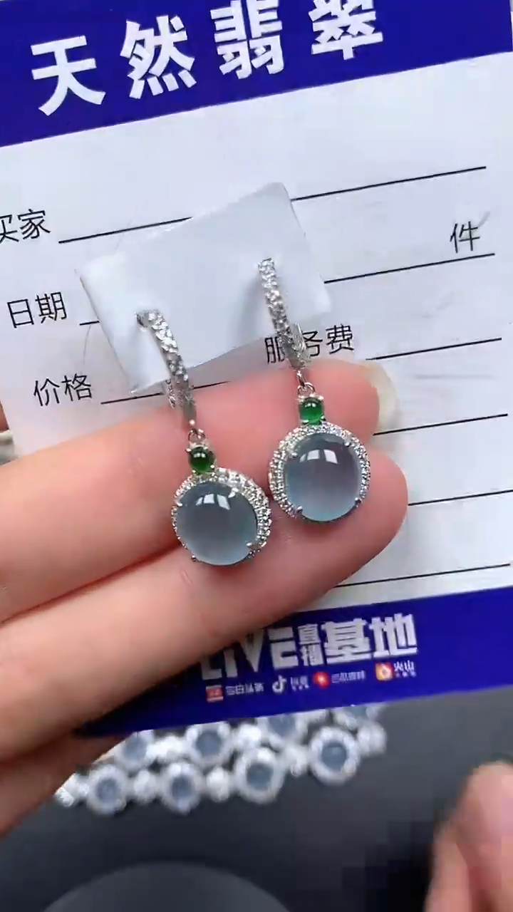银S925镶嵌翡翠耳饰200