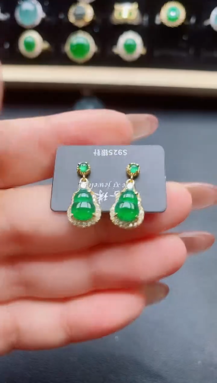 翡翠银S925镶嵌耳饰321321