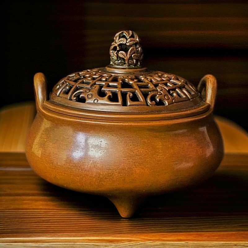 【善香缘工艺品】苏工庆松堂胡庆松制作三足冲耳熏炉9.5*9.5*9cm