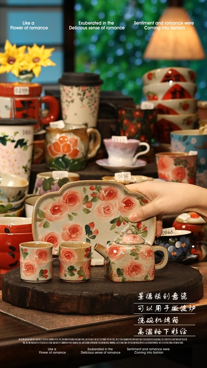 陶瓷景德镇高温釉下彩手工手绘款式