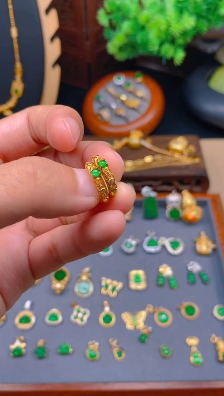 翡翠银S925镶嵌耳饰花丝耳饰