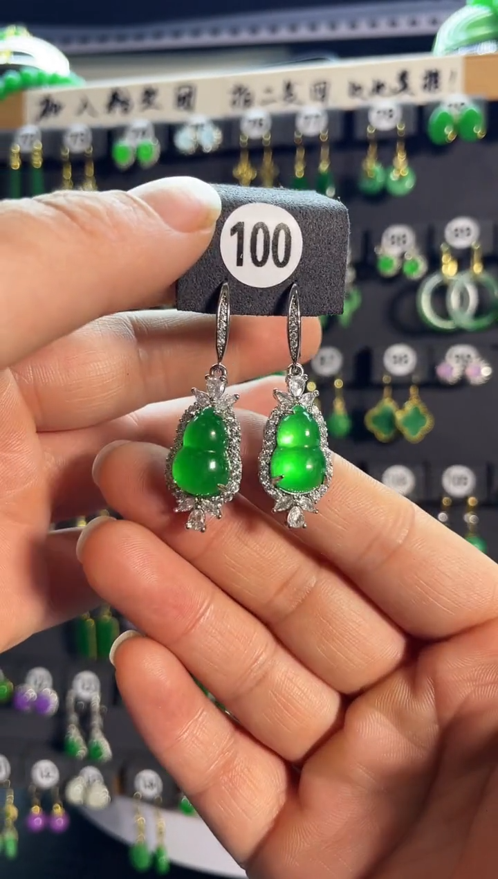 【闪购商品】翡翠耳饰银S925镶嵌老100