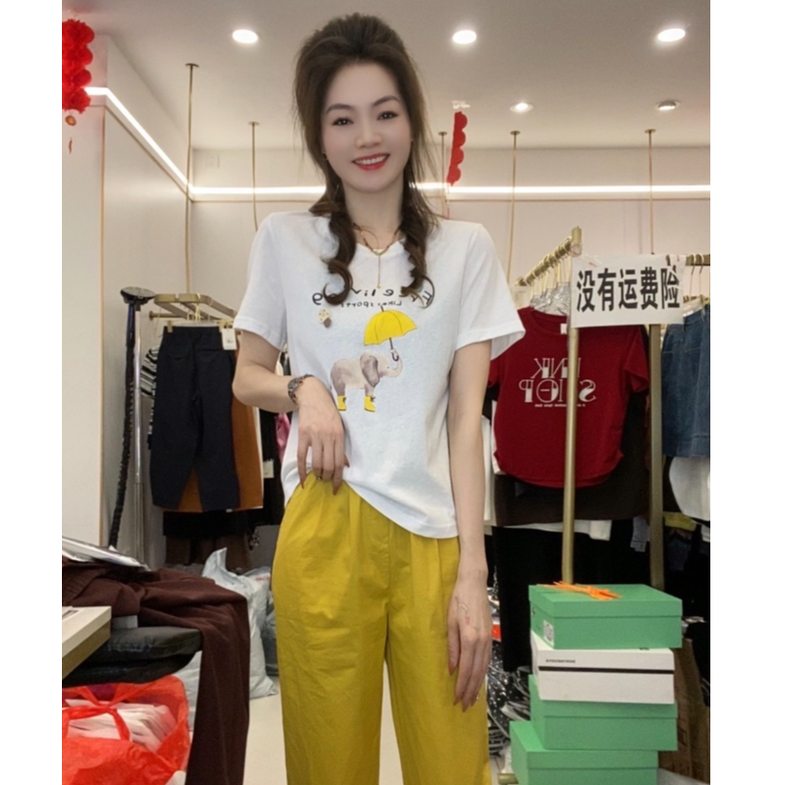 2025夏季新款时尚减龄显瘦百搭大象打伞体恤