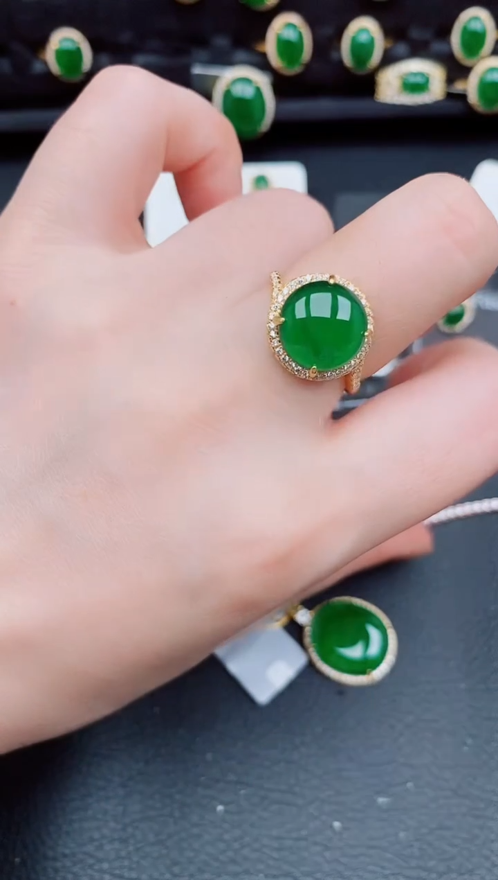 【闪购商品】翡翠戒指银S925镶嵌天然a货翡翠394