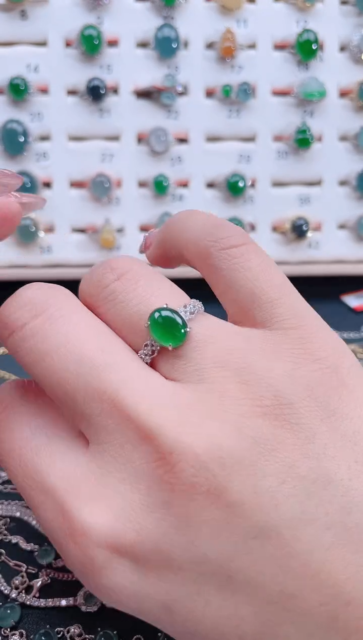 银S925镶嵌戒指翡翠天然翡翠