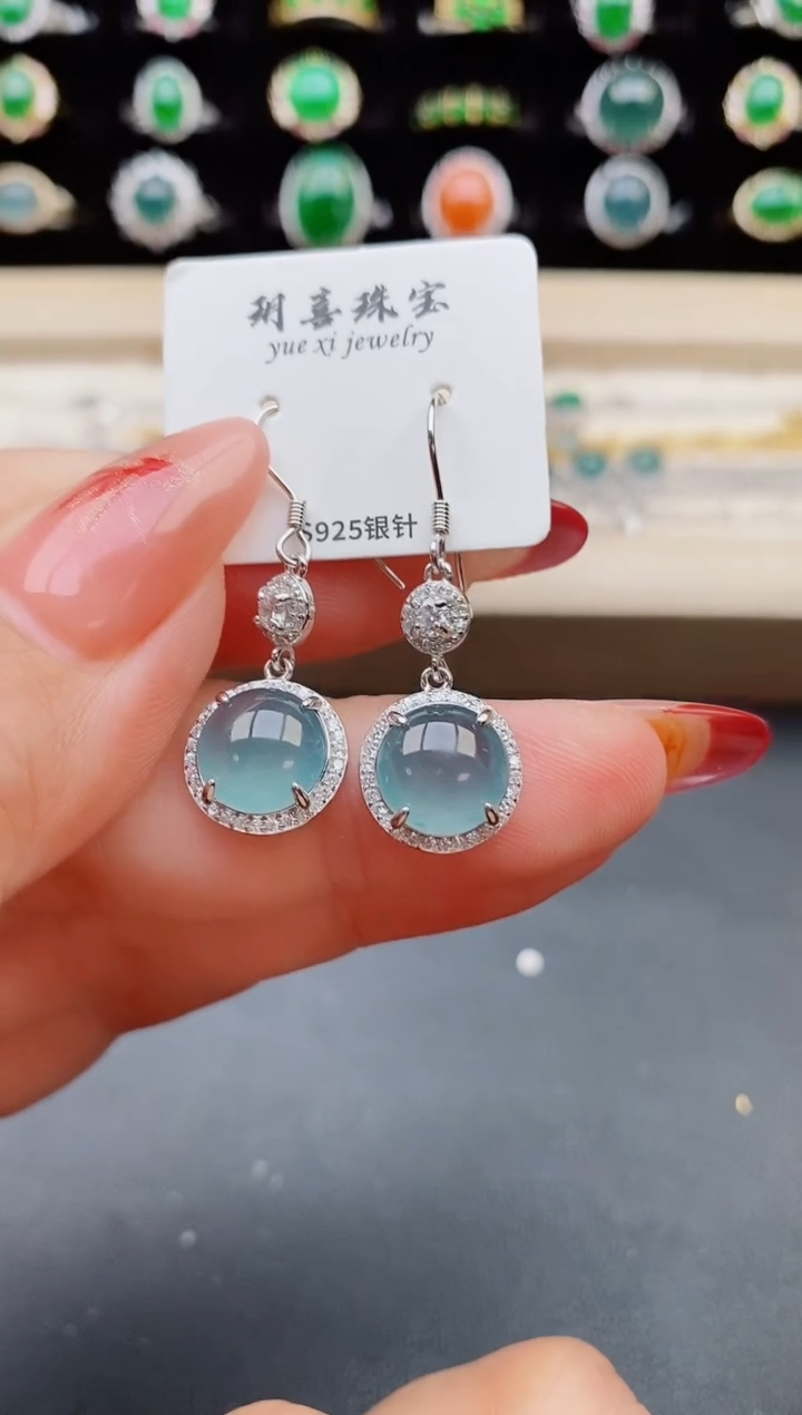 【闪购商品】翡翠耳饰银S925镶嵌585085