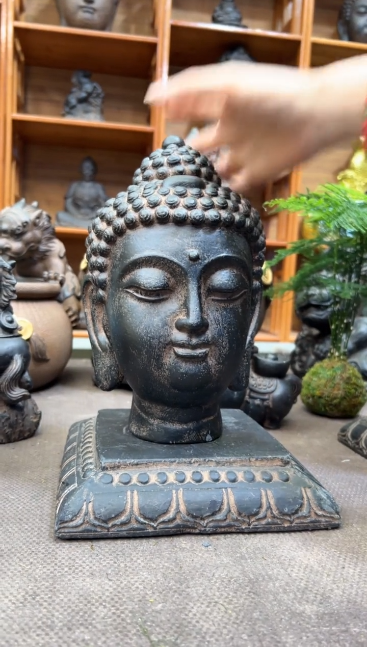 陶土【火山泥】小佛首+莲花底座