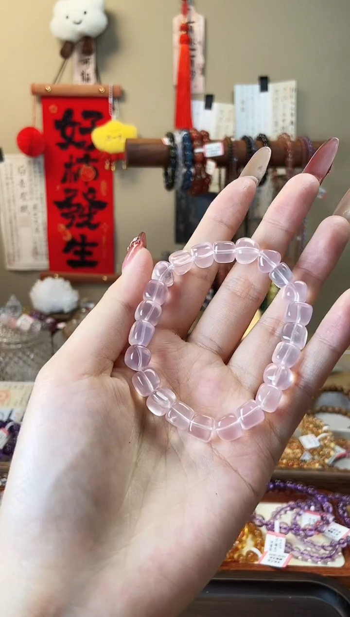 【闪购商品】水晶手串未镶嵌粉水晶糖豆9mm