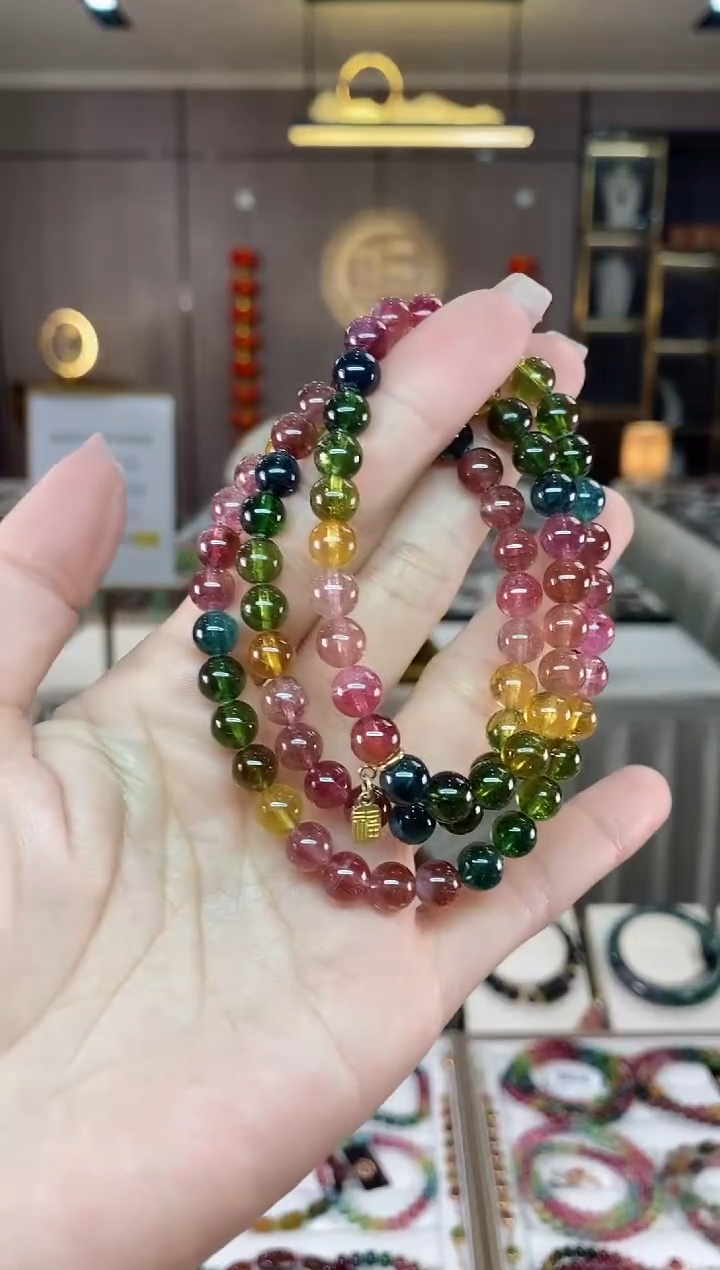 【闪购商品】碧玺三圈手串6mm+未镶嵌（多样性发一条）hon