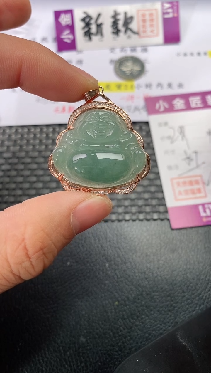 吊坠(不含链)银S925镶嵌翡翠大****i挂件