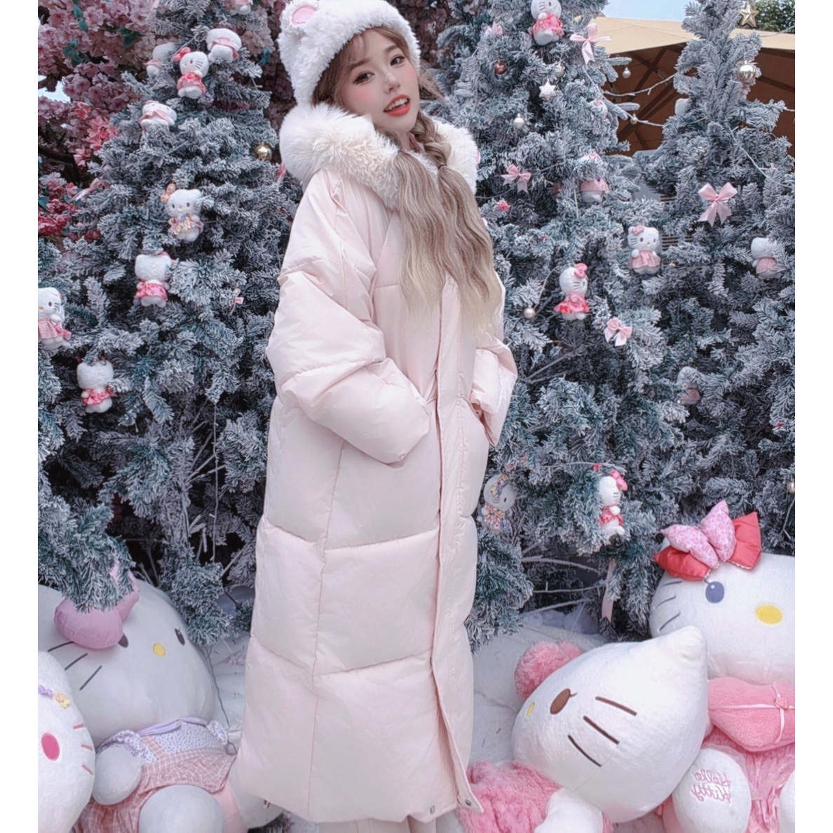 粉色甜美超好看大毛领服女2025冬温柔风保暖减龄棉衣外套