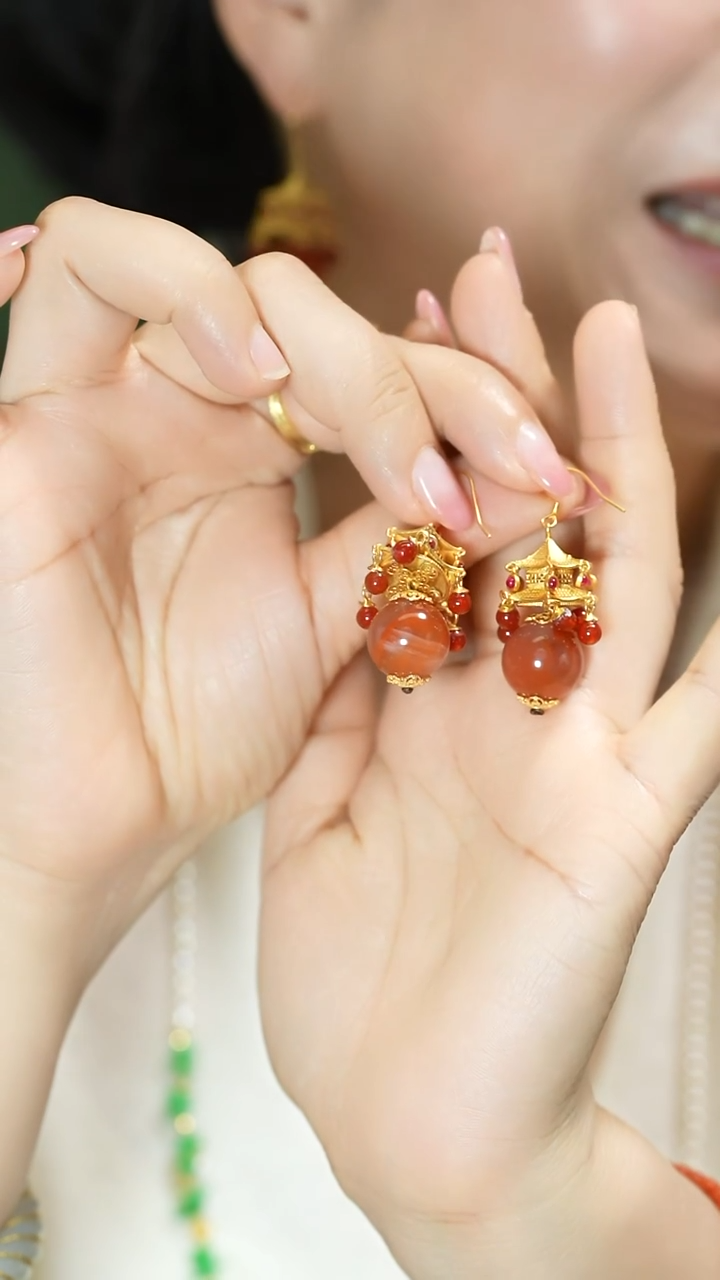 【闪购商品】南红玛瑙耳饰银S925镶嵌支持48小时鉴赏