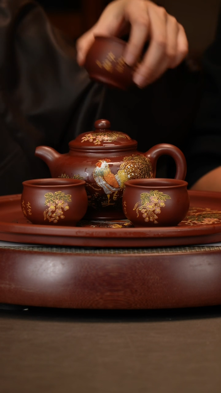 【闪购商品】紫砂茶壶掇只套组300c+博古架五谷丰登花开富贵