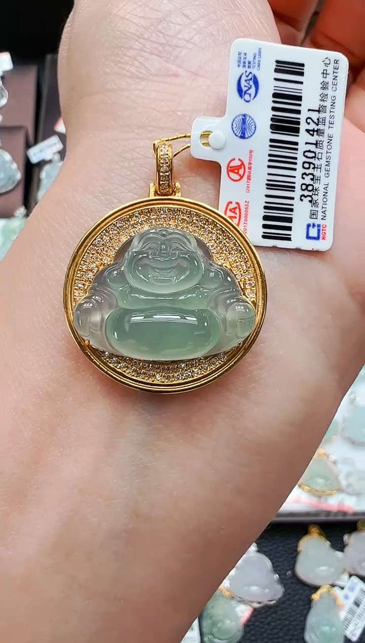 翡翠18K金镶嵌吊坠(不含链)佛公吊坠1421