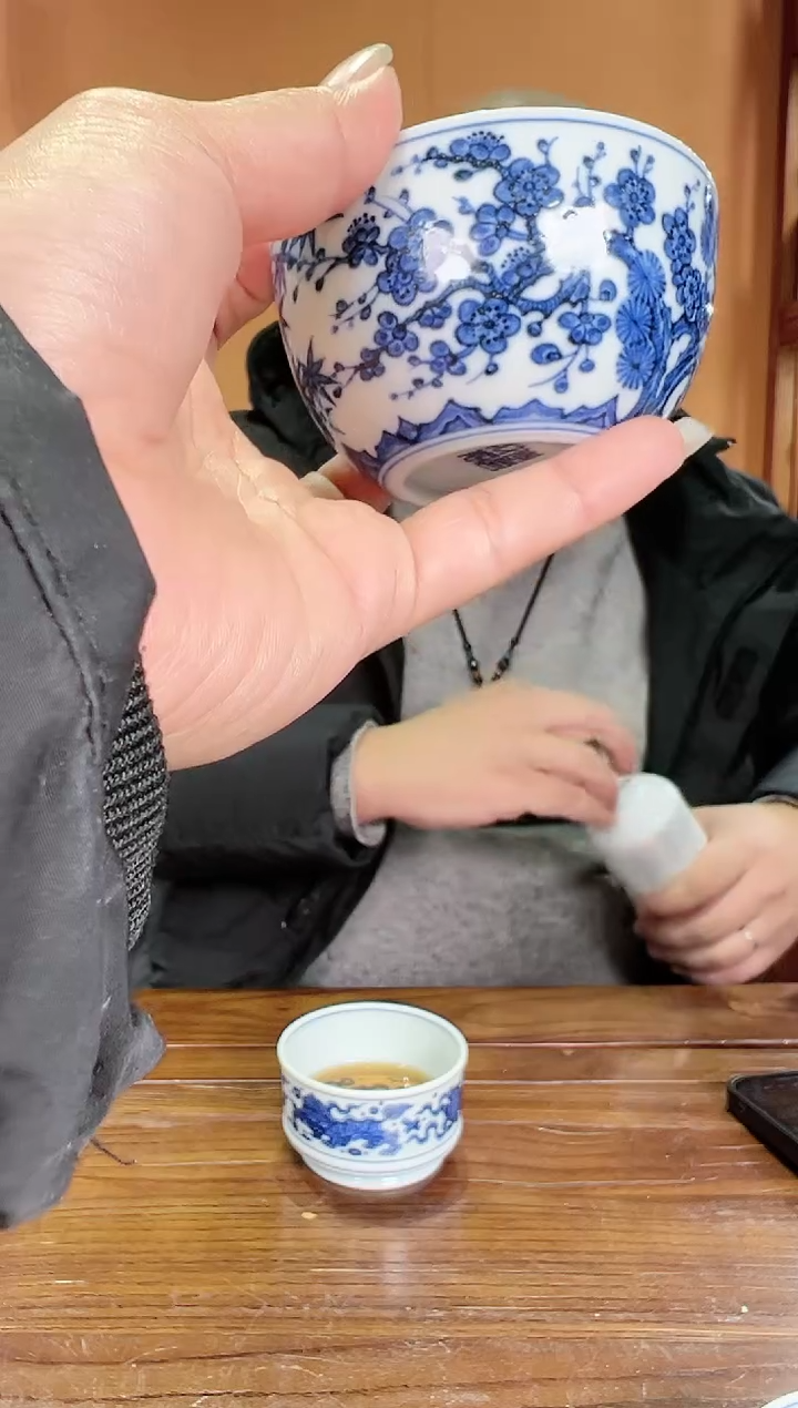 【闪购商品】玉汝柴窑青花窑主亲工款松竹梅缸杯